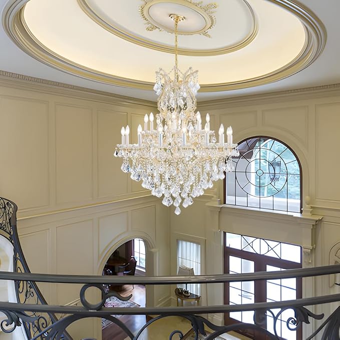 Large Gold Modern Crystal Chandelier Light Fixtures - 24 Lights, Maria Theresa Crystal Pendant Light Foyer Chandelier Fixtures for Staircase Hallway Living Room Entryway