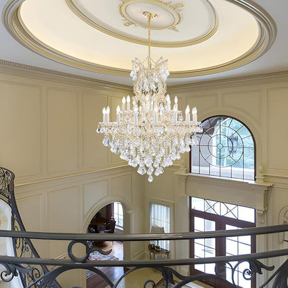 Large Gold Modern Crystal Chandelier Light Fixtures - 24 Lights, Maria Theresa Crystal Pendant Light Foyer Chandelier Fixtures for Staircase Hallway Living Room Entryway