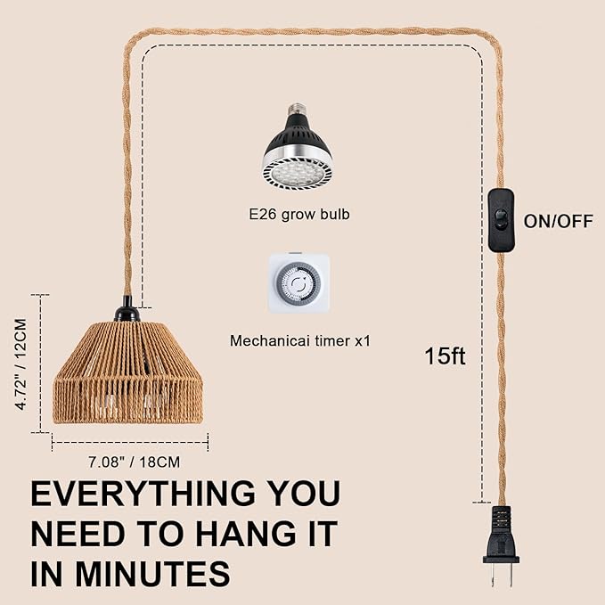 Grow Lights for Indoor Plants, Full Spectrum Plant lamp, with Timer and 15FT Power Cord, 30W Hanging Grow Lights，4000k Plant Light for Indoor Growing, Garden, Flowers, Greenhouse