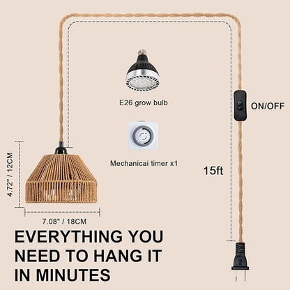 Grow Lights for Indoor Plants, Full Spectrum Plant lamp, with Timer and 15FT Power Cord, 30W Hanging Grow Lights，4000k Plant Light for Indoor Growing, Garden, Flowers, Greenhouse
