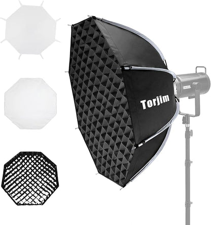 Torjim 35.4"/90cm Octagonal Softbox with Quick Release Bowens Mount, Portable & Collapsible with Removable Diffusers & Grid, Perfect for Portrait Photography, Video Production, and Studio Lighting