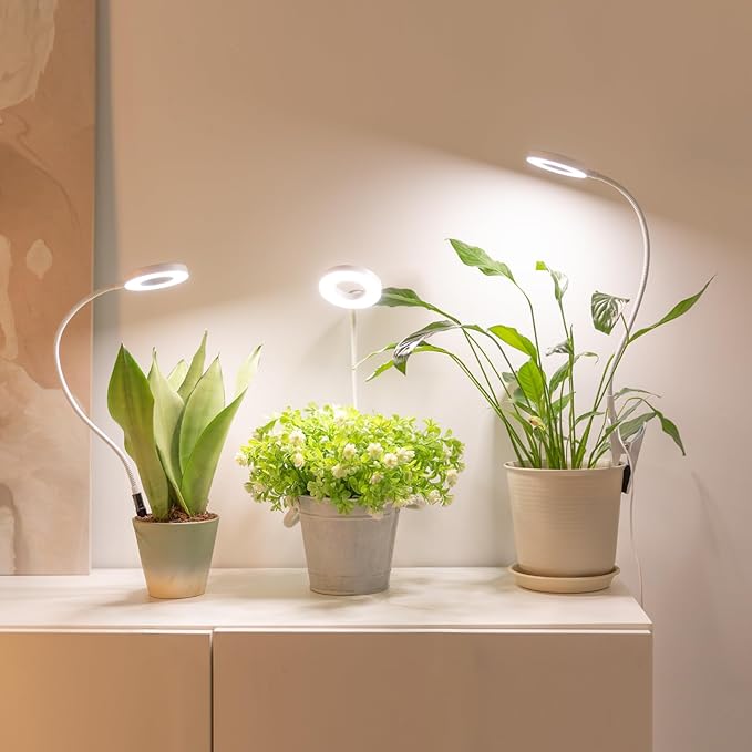 LORDEM Grow Lights for Indoor Plants, 2 in 1 Full Spectrum Plant Light with 360° Gooseneck, 48 LEDs, Auto Timer 6/8/12/16H, 3 Lighting Modes,5 Brightness Levels for Small Plants, 2 Pack White