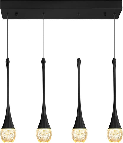 ykolupty Dining Room Light Fixture 4-Light Black Kitchen Island Lighting Industrial Linear Crystal Chandeliers for Dining Room Pendant Light Fixture for Living Room Hallway Bedroom