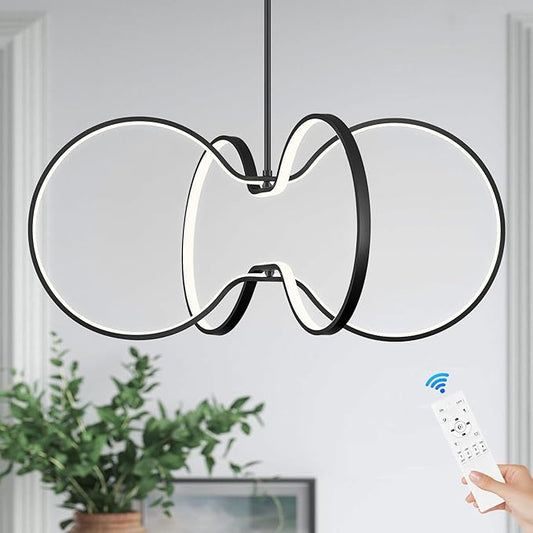 Modern LED Pendant Light Black Dimmable Circular Chandelier, Kitchen Island Pendant Light Fixture with Remote Control for Dining Room, Kitchen, Entry, Living Room(D31.5 Inch)