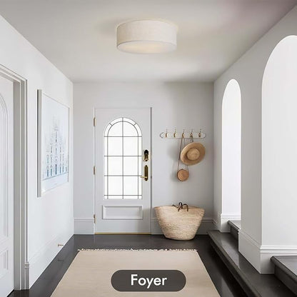 CALOKES 18-Inch Large Flush Mount Ceiling Light Fixture with Fabric Shade, Modern Drum Closed to Ceiling Lighting for Living Dining Room, Bedroom, Kitchen, Foyer - Farmhouse 3-Light Lamp & Chandelier