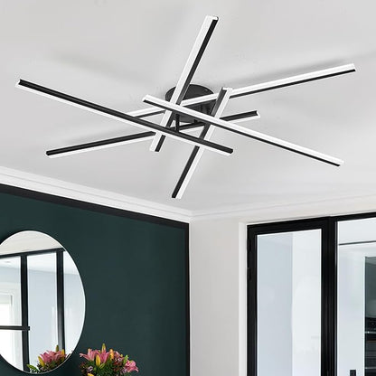 Modern LED Chandelier with Remote Control, 6-Lights Black Semi-Flush Mount Ceiling Lighting Fixture for Living Room, Bedroom, Dining Room 60W