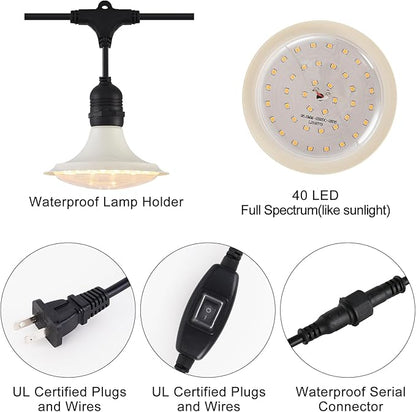 Outdoor LED Grow Lights, Waterproof String Grow Light, Full Spectrum Plant Growing Lights with 22Ft Cord, 6 Lights for Outdoor, Greenhouse Planting, Rainproof and Windproof