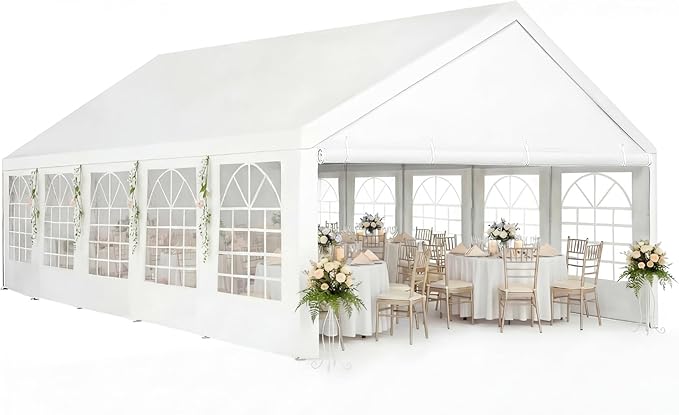 Party Tent 16x32ft Heavy Duty Outdoor Canopy White Wedding Tent with Removable Sidewalls, Large Outdoor Event Shelter for BBQ, Backyard Parties, Receptions & Grand Catering