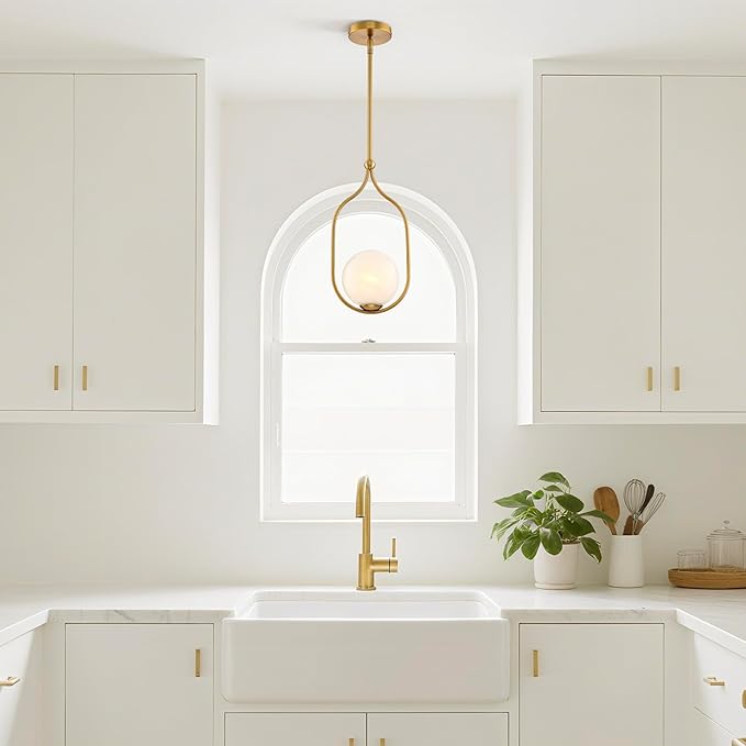 Globe Pendant Light, Modern Bubble Chandelier and Hand Blown Glass Chandelier with Gold Brass Finish Adjustable Rods for Kitchen Island Dinning Room Bedroom Living Room Home Owners