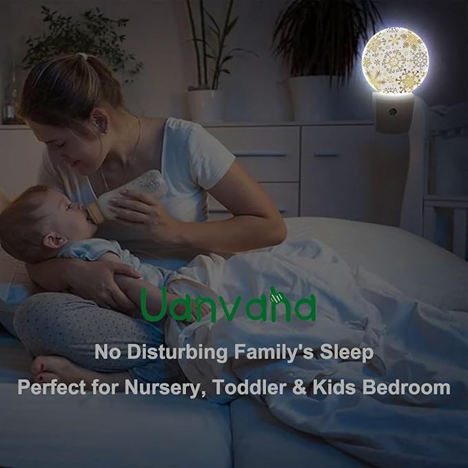 Christmas Holiday Night Light White Golden Snowflakes Stars Plug-in Nightlight Energy Saving 0.5W LED Lighting for Boys Girls Men Women