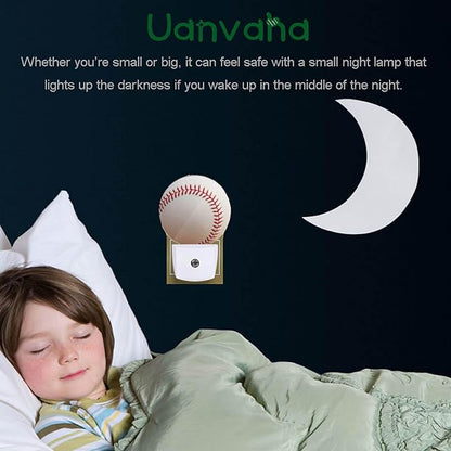 Home Baseball Decorative Night Light Sports Theme White and Red Baseball Laces Softball Laces Night Lights Plug into Wall with Dusk to Dawn Sensor for Boys Men Room Decor