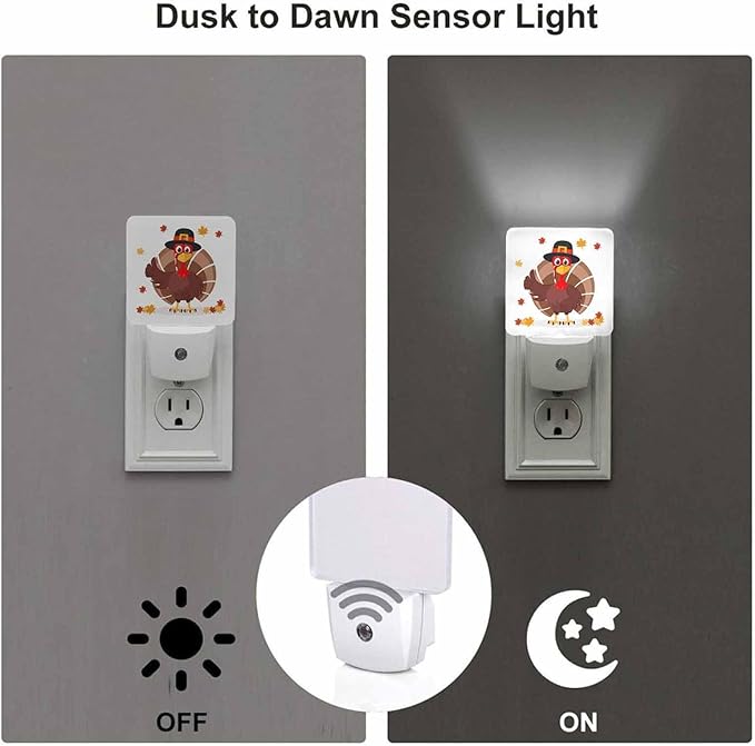 LED Night Light Plug into Wall with Dusk to Dawn Light Sensor White Energy Efficient Thanksgiving Day Turkey in Hat Nightlight for Bedroom Bathroom Hallway Living Room Kitchen