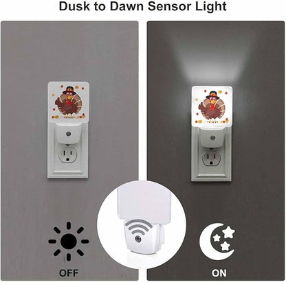 LED Night Light Plug into Wall with Dusk to Dawn Light Sensor White Energy Efficient Thanksgiving Day Turkey in Hat Nightlight for Bedroom Bathroom Hallway Living Room Kitchen