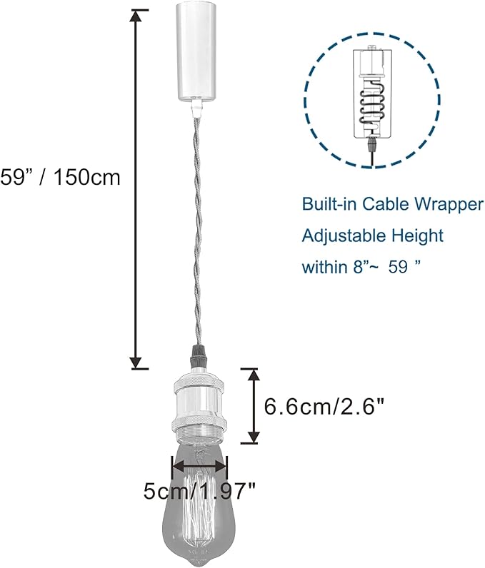 Kiven H-Type Track Light Pendants, 59 Inch Cord Length Black Weave Rope Adjustable Length, 3 Pack Restaurant Chandelier Decorative Pendant Light Industrial Pendant Lamp,Bulb Not Included（Chrome）