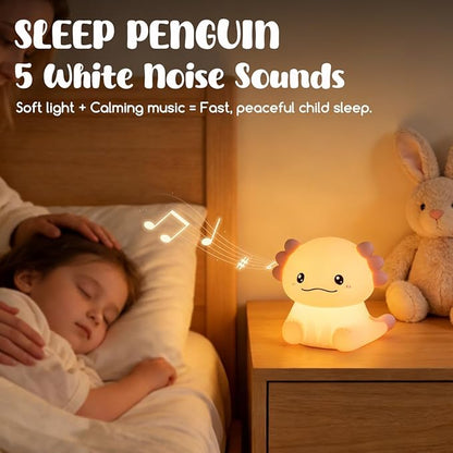 Cute Axolotl Night Light for Kids, 3 Adjustable Brightness Levels & 6 White Noise Sounds,Rechargeable Variable Color Axolotl lamp Gifts,Cute Room Decor Night Light for Kids Girls Boys