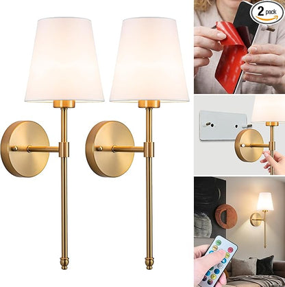 Vimhou Peel and Stick Wall Sconces, Stick On Wall Sconce Set of 2, Battery Operated Wireless Wall Light, No Drill Adhesive Wall Lamp, Corn Bulb with 10000mAh Rechargeable Battery, Bedroom Wall Decor