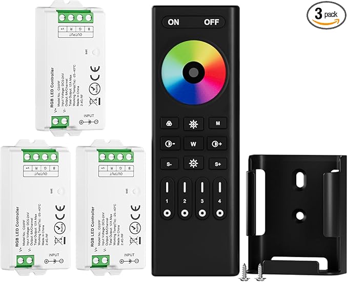 BTF-LIGHTING 5050SMD FCOB COB RGB RF Remote RC03RFB &3PCS C03RF LED Tuya LED Controller Kit 4 Zones RF 2.4GHz Wireless Remote Group Control PWM RGB (+ R G B) 4pin LED Strip DC5V DC12V DC24V