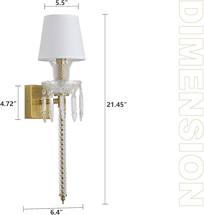 Modern Crystal Wall Sconce with Linen Shade Vintage Crystal Gold Wall Light Modern Glass Golden Wall Lamp for Bedroom, Hallway, Living Room, Mirror