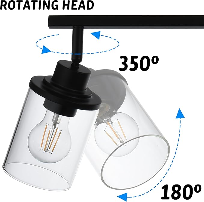 4 Lights Ceiling Light Fixtures with Flexibly Rotatable Light Head Black Bathroom Lights Modern Complete Track Lighting Kits with Clear Glass Shade, E26 Base
