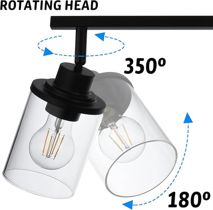 Track Lighting Fixtures 3 Light Ceiling Lights with Adjustable Track Heads, Black Bathroom Vanity Light with Clear Glass Shade, Modern Track Lighting Kit for Kitchen Office Living Room