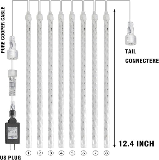 Dazzle Bright 288 LED Christmas Light, 11.8 Inch Meteor Shower Rain Lights with 8 Tubes, Waterproof Plug in Falling Rain Lights Christmas Decorations for Xmas Bushes Tree Yard Party (Green)