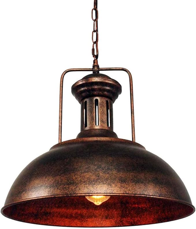 Vintage Industrial Pendant Lights E26 Retro Metal Hanging Lights, Farmhouse Hanging Lamp for Restaurant Kitchen Island Rust Color 40 cm (Bulb not Included)