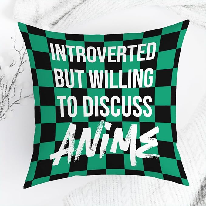 Anime Decor, Introverted But Willing to Discuss Anime Room Decorative Throw Pillow Covers, Girls Anime Gifts Anime Lovers for Home Living Room Girl Women Bedroom Decoration Gifts Black
