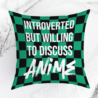 Anime Decor, Introverted But Willing to Discuss Anime Room Decorative Throw Pillow Covers, Girls Anime Gifts Anime Lovers for Home Living Room Girl Women Bedroom Decoration Gifts Black