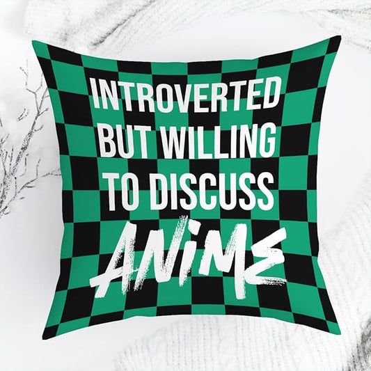 Anime Decor, Introverted But Willing to Discuss Anime Room Decorative Throw Pillow Covers, Girls Anime Gifts Anime Lovers for Home Living Room Girl Women Bedroom Decoration Gifts Black