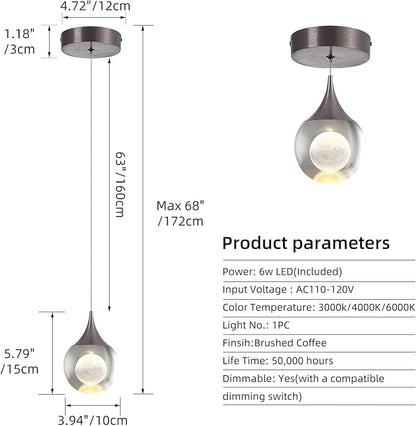 JoollySun Crystal Mini Pendant Light: Modern LED Light Fixtures Ceiling Hanging for Kitchen Island Bathroom
