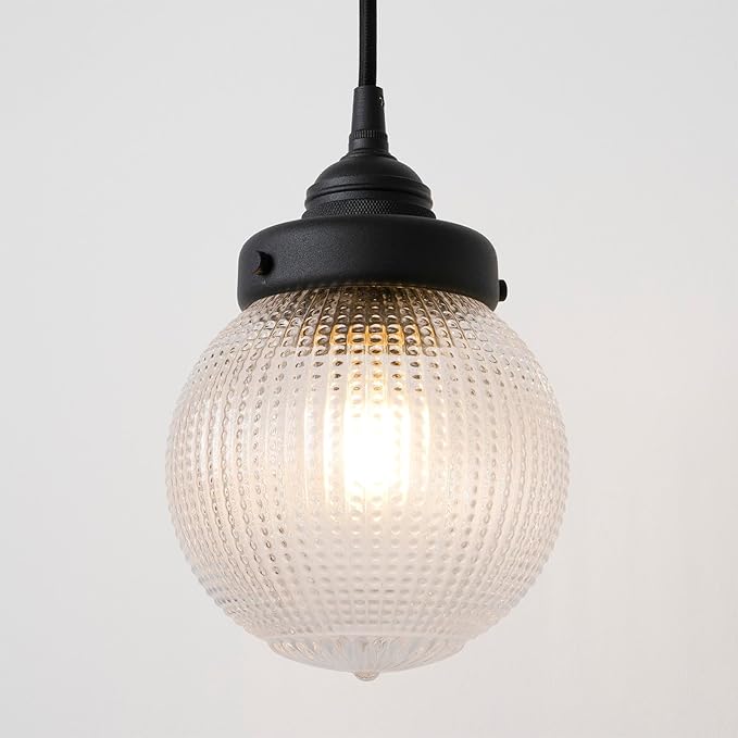 Vintage Ceiling Pendant Light with Clear Ribbed Glass Lampshade, Farmhouse Kitchen Island Hanging Light Fixture for Dining Room Hallway Entryway
