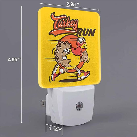 LED Night Light Plug into Wall with Dusk to Dawn Light Sensor White Energy Efficient Funky Turkey Run Nightlight for Bedroom Bathroom Hallway Living Room Kitchen