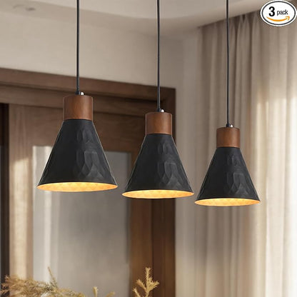 Modern Black Pendant Lights Kitchen Island, Mid Century Dome Pendant Light Set of 3, Small Industrial Hanging Pendant Lighting for Dining Room, Bedroom, Sink, Bar