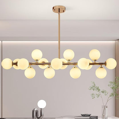 Grey Linear Chandelier, Modern Sputnik Ceiling Fixture with Adjustable Height & Dimmable Glass Shades for Dining Room, Office, Mid-Century Design