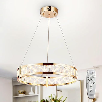 Depuley Modern LED Crystal Chandeliers: 19.7" Ring Chandelier Hanging Crystal Ceiling Light Fixture - 42W Adjustable Height Pendant Light for Living Room Dining Room Bedroom Foyer