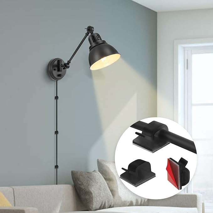 GOODATE 1 Pack Plug in Wall Sconce with Remote Control, Stepless Dimming & Stepless Colors 2700K-6500K, Plug in Wall Light, Swing Arm Wall Lamp with Night Light & Timer, LED Bulb Included