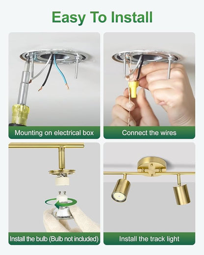 4 Ways Track Lighting, Rotatable Heads Tracks Light, Track Lightings Fixtures Ceiling with Foldable Arms, Brushed Gold Tracks Light for Kitchen, Living Room, Hallway(Bulbs Not Included)