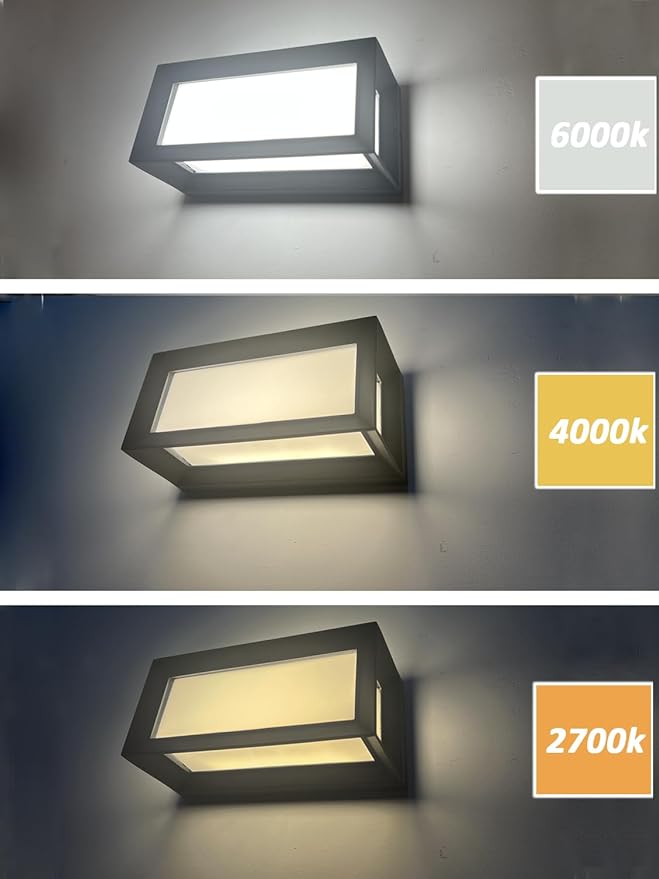 rosykite Outdoor Wall Sconce Lights, Square LED Porch Lights Outdoor 18W 3000K 4000K 5000K 3 Color Changeable,Exterior Outside Wall Lights for House Doorway,Carriage