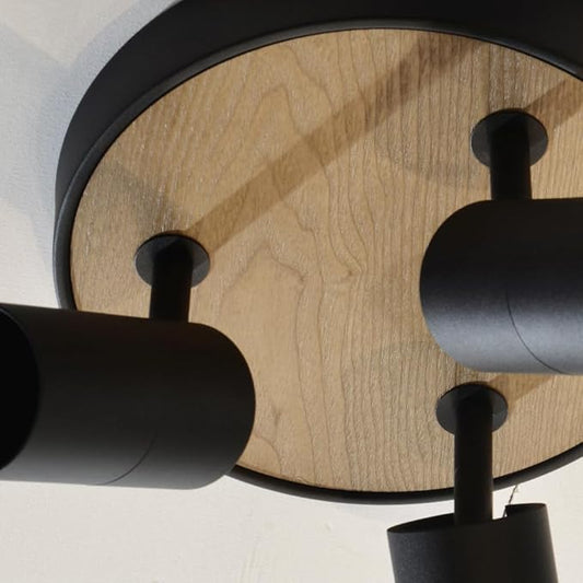 Track Lighting Fixtures Ceiling 3-Light,Spotlight Indoor for Bedroom,Aluminum&Adjustable Lampshade,Black and Wood Track Lighting for Kitchen,Laundry,Bathroom,Small Space,Gu10 Directional Ceiling Light