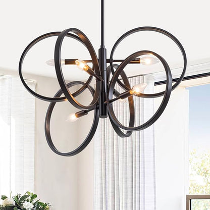VILUXY Contemporary Black Chandelier Sputnik Ceiling Light Fixture 6-Light Mid-Century Geometric Circle Pendant Light for Dining Room Staircase Foyer 24.5"