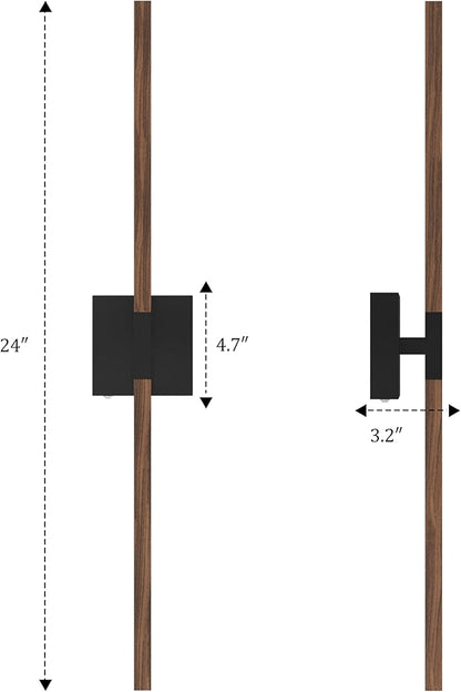 Rayogale Rechargeable Battery Operated Wall Sconce Set Two, 8000mAh Cordless, 3000K/4500K/6000K, Dimmable, Touch Control, 360° Rotation for Living Room Black Walnut 24 Inch(2 Pack)