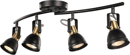 4 Light Track Lighting Kit, Matt Black Brass Finish 4 Way Adjustable with Moden Flush Mount Ceiling Spotlight for Kitchen,Dining,Living Room,Home Improvement
