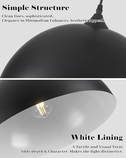 Large Dome Pendant Lights Kitchen Island, 16 Inch Black and White Dome Pendant Light, Black Farmhouse Pendant Light, Large Black Pendant Lights for Kitchen Island 1 Pack