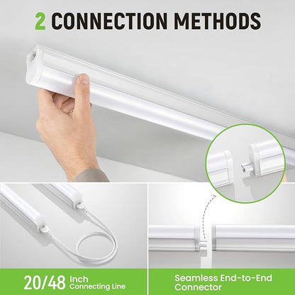 Pak 4FT LED Shop Lights, 2300LM 6500K Cool White, 20W Energy Efficient Linkable Ceiling and Under Cabinet Lighting, T5 Integrated Utility Fixture for Garage, Workshop, Basement, FCC Certified, 4 Pack
