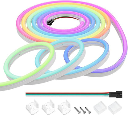 BTF-LIGHTING WS2811 IC RGB Chasing Color Neon Light 16.4FT DC24V 90IC 108LED/m T0817 IP67 Waterproof Flexible Addressable Rope LED Strip for Wall Bedroom Indoor DIY Decor (No Adapter or Controller)