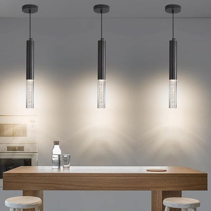 2 Pack Modern Pendant Lights, Mini Chandelier Bubble Acrylic Pendant Lighting for Kitchen Island, 3 Color 3000K/4500K/6500K, Black LED Ceiling Hanging Light for Bathroom, Dining Room, Bedroom