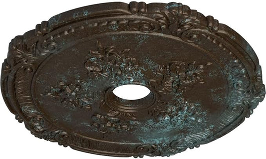 Ekena Millwork CM26ATBBS 26"OD X 3 3/4"ID X 1 1/2"P Attica With Rose Ceiling Medallion Fits Canopies Up To 4 1/2", Bronze/Blue/Patina