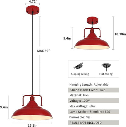 Red Pendant Lights Kitchen Island, Large Pendant Light 15.7" 3 Packs, Farmhouse Pendant Light, Modern Pendant Lights, Kitchen Pendant Lights, Pendant Light for Kitchen, Living Room, Bedroom