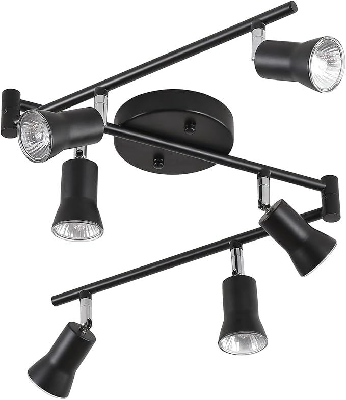 GLADFRESIT 6-Lights Track Lighting Kit, Ceiling Spot Light with Adjustable Light Pole and Matte Black Lamp Holder for Kitchen Living Room Loft(Bulbs Not Included)