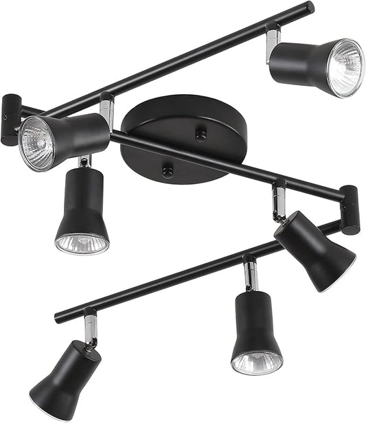 GLADFRESIT 6-Lights Track Lighting Kit, Ceiling Spot Light with Adjustable Light Pole and Matte Black Lamp Holder for Kitchen Living Room Loft(Bulbs Not Included)
